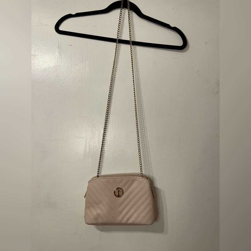 Pale pink Quilted Crossbody Bag with Gold Chain Strap